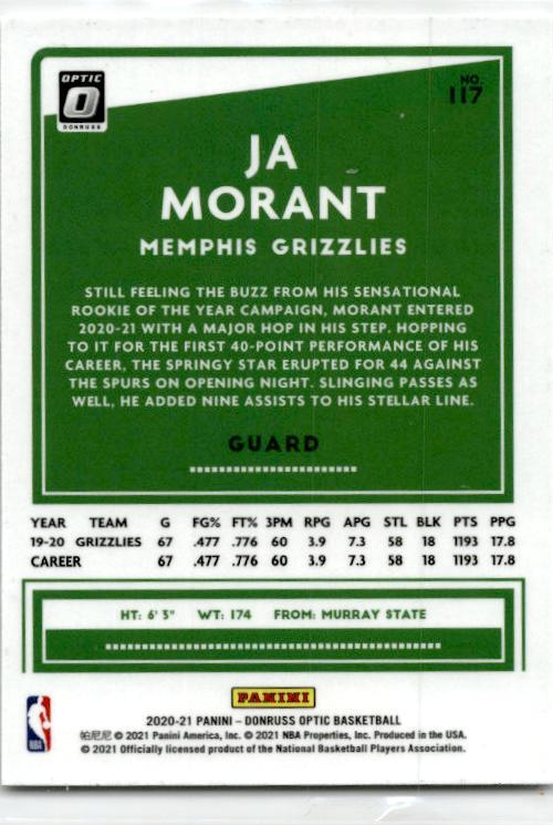 2020-21 Donruss Optic #117 Ja Morant Memphis Grizzlies