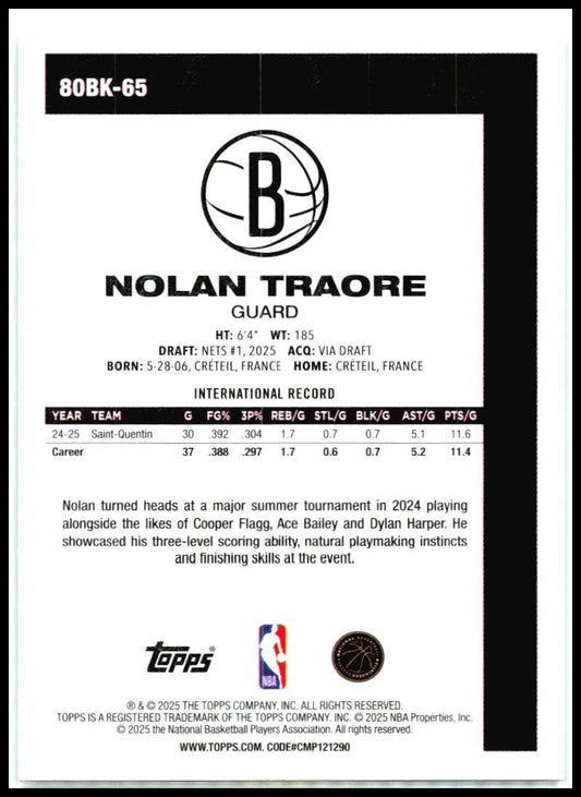 2025-26 Topps 1980-81 Topps Basketball #80BK-65 Nolan Traore Brooklyn Nets