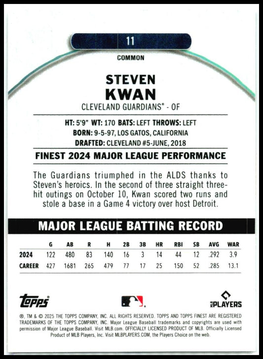 2025 Topps Finest #11 Steven Kwan Cleveland