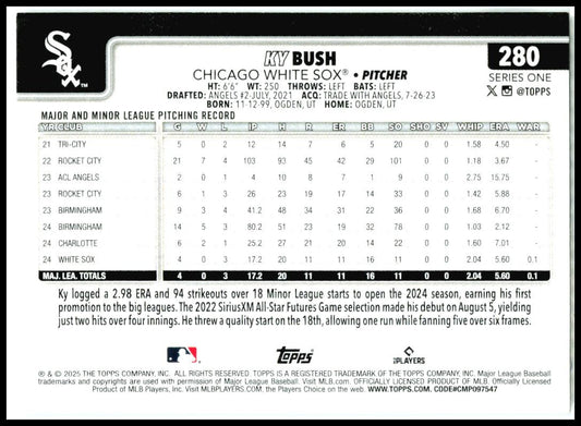 2025 Topps #280 Ky Bush Rookie Chicago White Sox