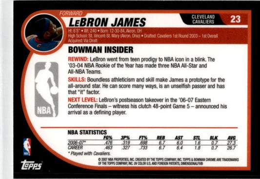 2007-08 Bowman Chrome #23 Lebron James Chrome Cleveland Cavaliers