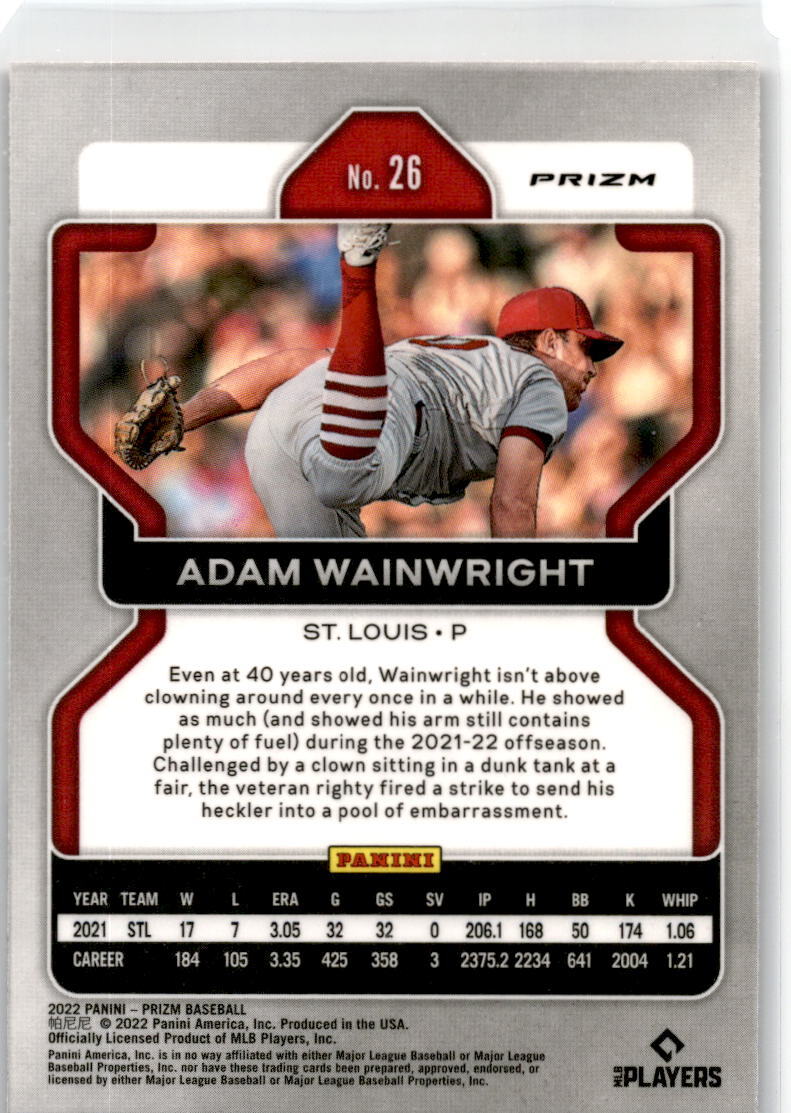 2022 Panini Prizm Red, White, White #26 Adam Wainwright St. Louis Cardinals