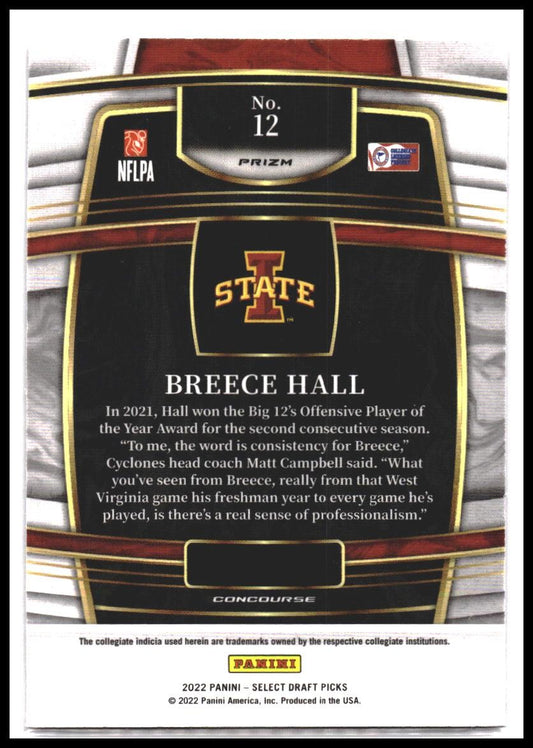 Breece Hall #12 2022 Panini Select Draft Picks Red Lazer Prizm