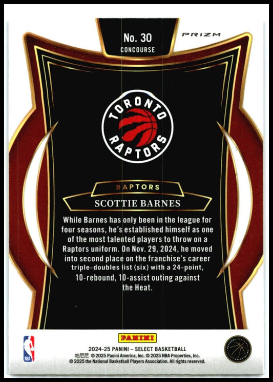2024-25 Panini Select Blue Cracked Ice Prizm #30 Scottie Barnes Toronto Raptors