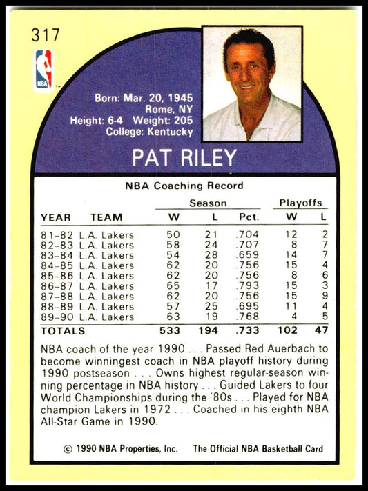 1990-91 Hoops #317 Pat Riley Los Angeles Lakers