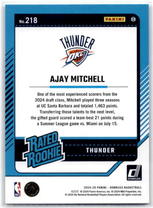 2024-25 Donruss #218 Ajay Mitchell Rookie Oklahoma City Thunder