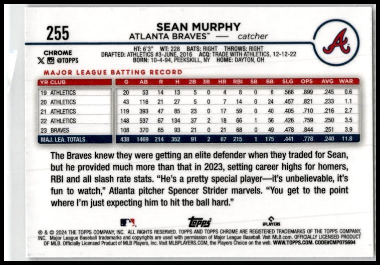 2024 Topps Chrome #255 Sean Murphy Atlanta Braves