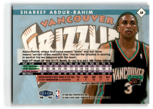 1998 Fleer Tradition #18 Shareef Abdur-Rahim Vancouver Grizzlies