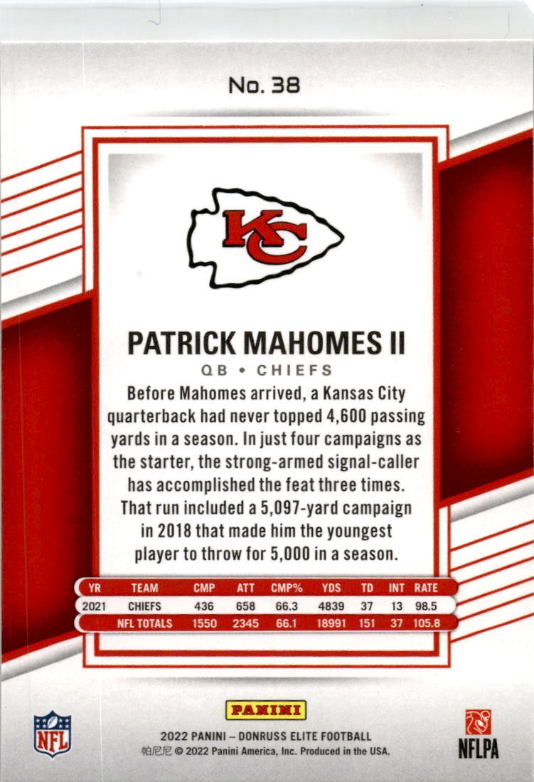 2022 Donruss Elite #38 Patrick Mahomes II