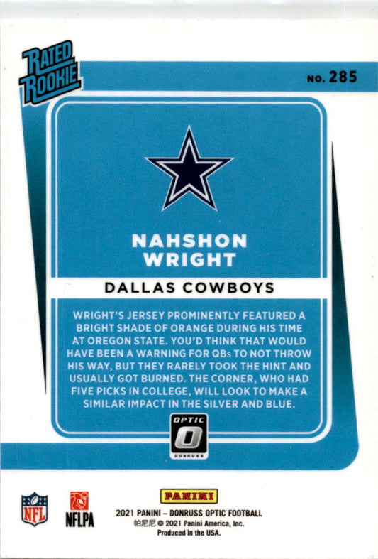 2021 Donruss Optic #285 Nahshon Wright Rookie Dallas Cowboys