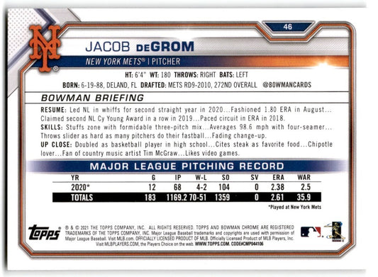 2021 Bowman Jacob deGrom New York Mets #46