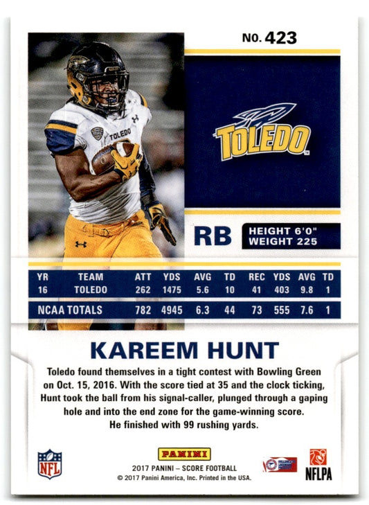 2017 Score Kareem Hunt Rookie Toledo Rockets #423