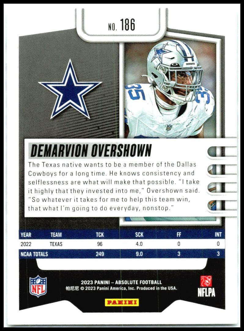 2023 Panini Absolute #186 Demarvion Overshown Dallas Cowboys