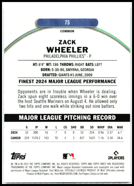 2025 Topps Finest MAGENTA REFRACTOR /300 #75 Zack Wheeler