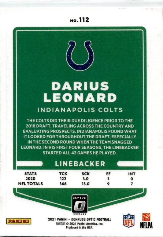 2021 Donruss Optic #112 Darius Leonard Indianapolis Colts