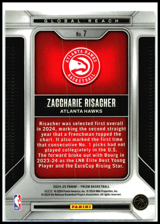 2024-25 Panini Prizm Global Reach #7 Zaccharie Risacher Atlanta Hawks