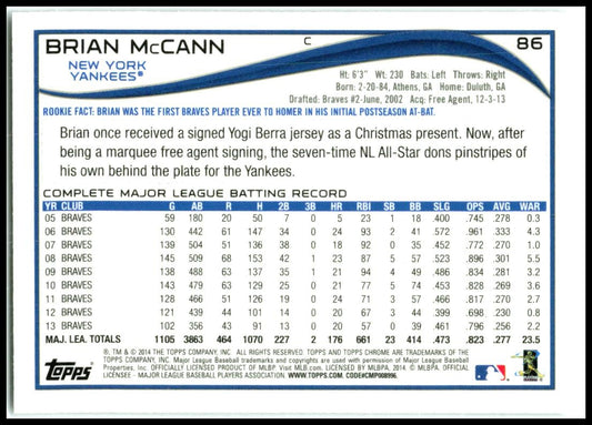2014 Topps Chrome #86 Brian McCann New York Yankees