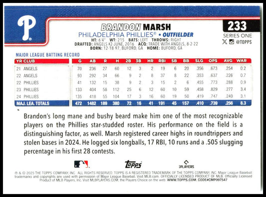 2025 Topps #233 Brandon Marsh Philadelphia Phillies