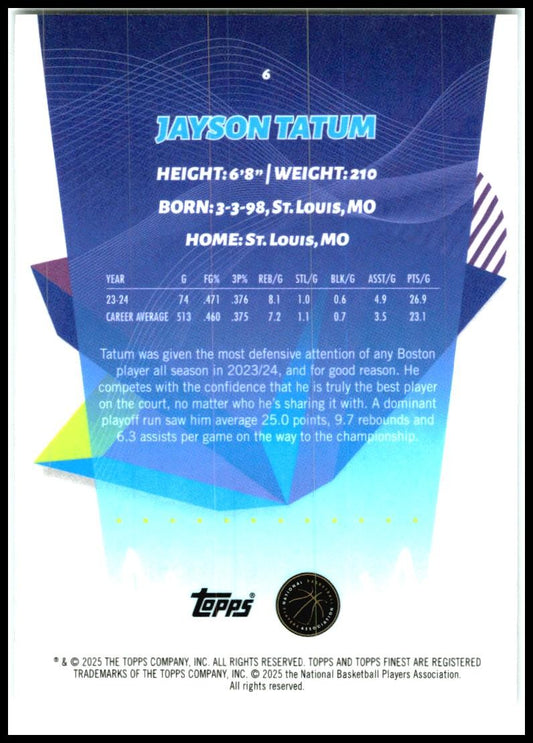 2024-25 Topps Finest #6 Jayson Tatum Boston