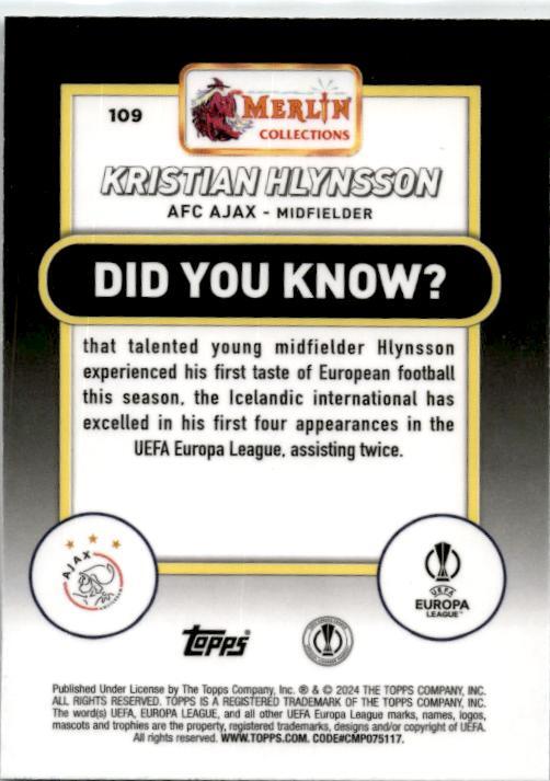 2023-24 Merlin UEFA Club Competitions #109 Kristian Hlynsson