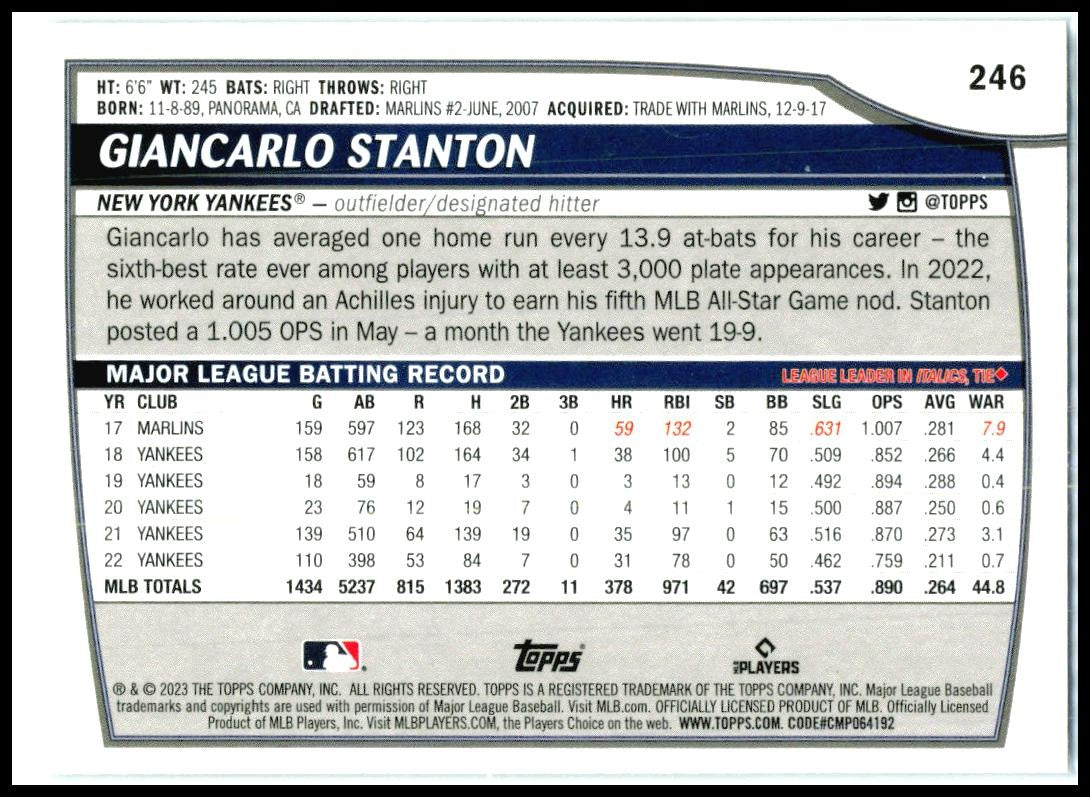 2023 Topps Big League Rainbow Foil #246 Giancarlo Stanton New York Yankees