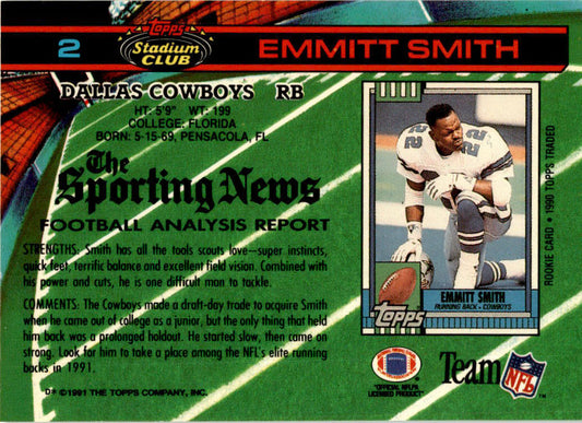 1991 Stadium Club #2 Emmitt Smith Dallas Cowboys