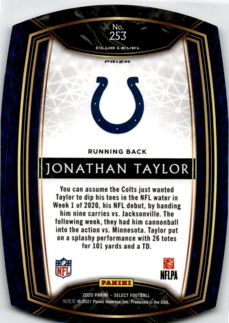 2020 Select Purple Prizm Die Cut #253 Jonathan Taylor RC Indianapolis Colts