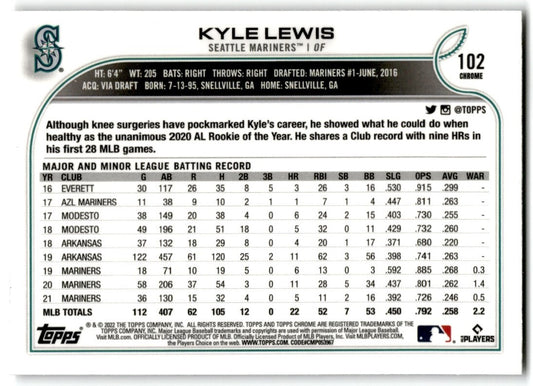 2022 Topps Chrome Kyle Lewis Seattle Mariners #102