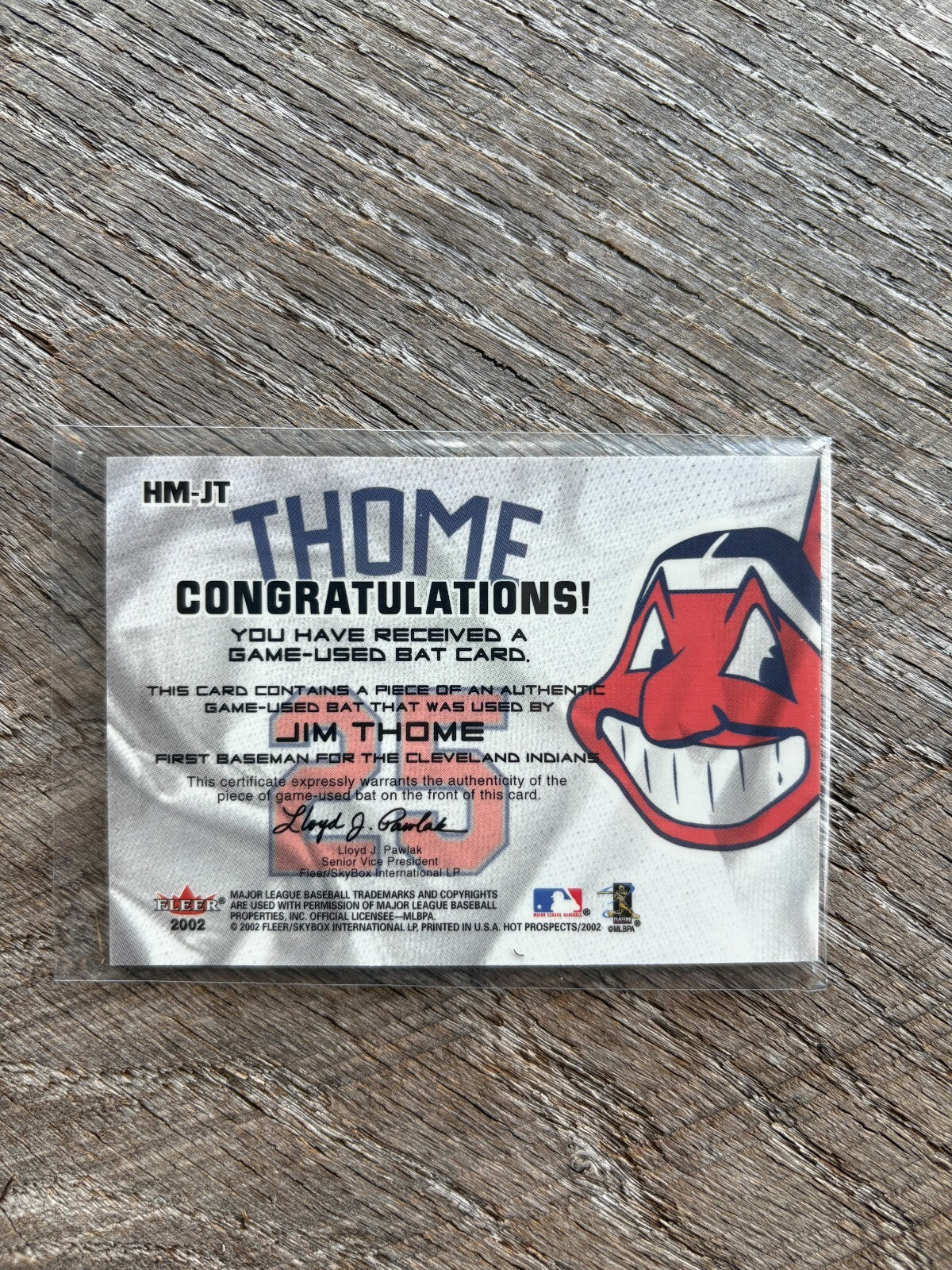2002 Fleer Hot Prospects MLB Hot Materials #HM-JT Jim Thome Cleveland Indians