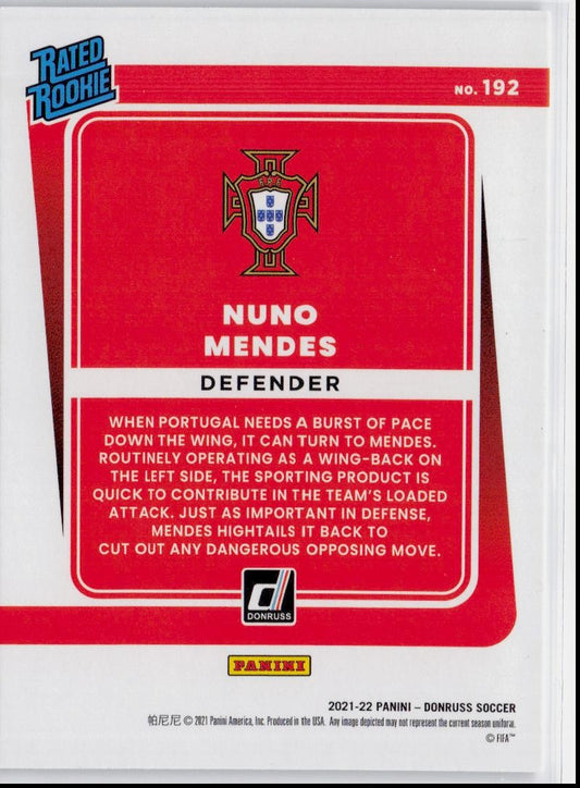 2021-22 Donruss #192 Nuno Mendes