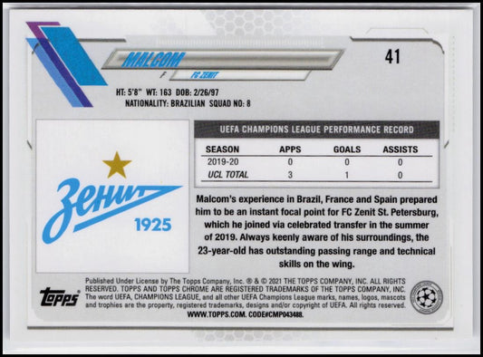 2020-21 Topps Chrome UEFA Champions League #41 Malcom