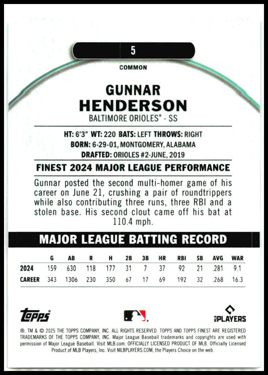 2025 Topps Finesxt #5 Gunner Henderson
