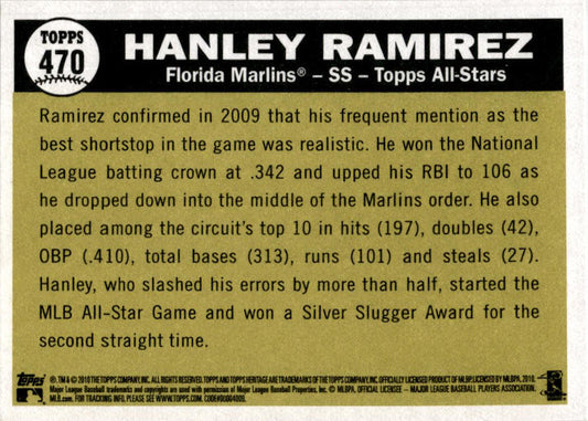 2010 Topps Heritage #470 Hanley Ramirez Florida Marlins