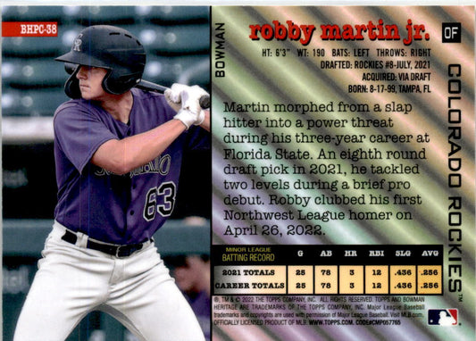 2022 Bowman Heritage Gold #BHPC-38 Robby Martin Jr. /50 Colorado Rockies