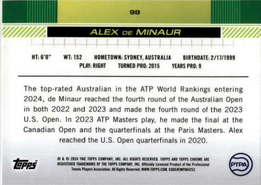 2024 Topps Chrome Tennis Prism #98 Alex De Minaur