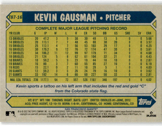 2022 Topps #86B-1 Kevin Gausman San Francisco Giants