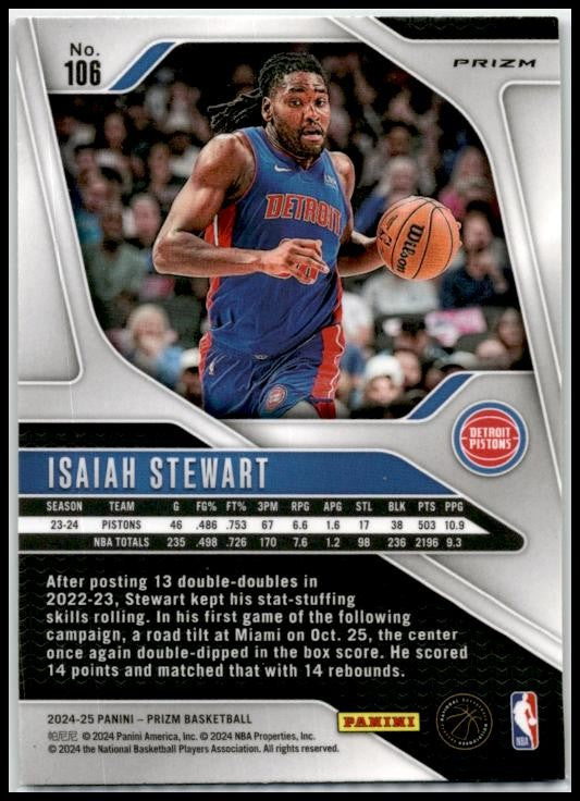 2024-25 Panini Prizm Green #106 Isaiah Stewart Detroit Pistons
