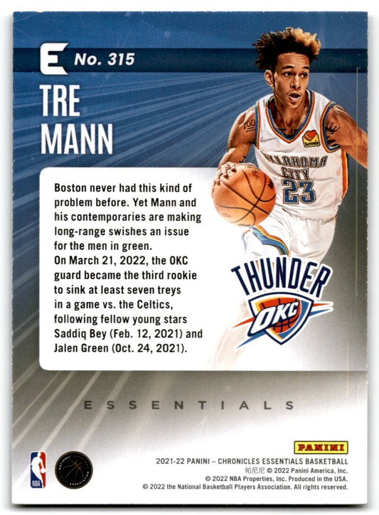 2021-22 Panini Chronicles Essentials Tre Mann Rookie Oklahoma City Thunder #315