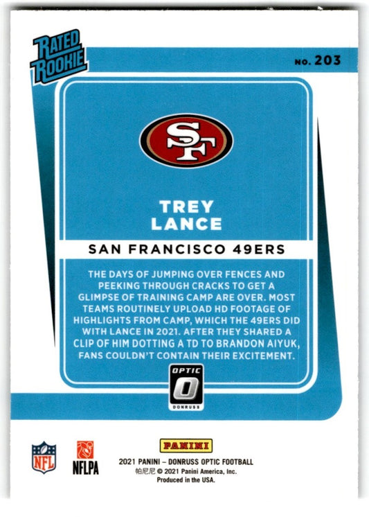 2021 Donruss Optic Trey Lance San Francisco 49ers #203