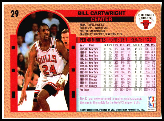 1992-93 Fleer #29 Bill Cartwright Chicago Bulls