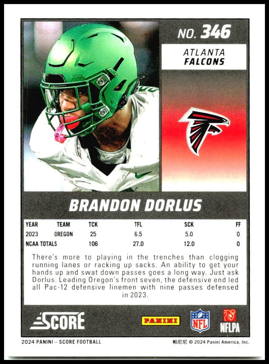 2024 Score #346 Brandon Dorlus Rookie Atlanta Falcons