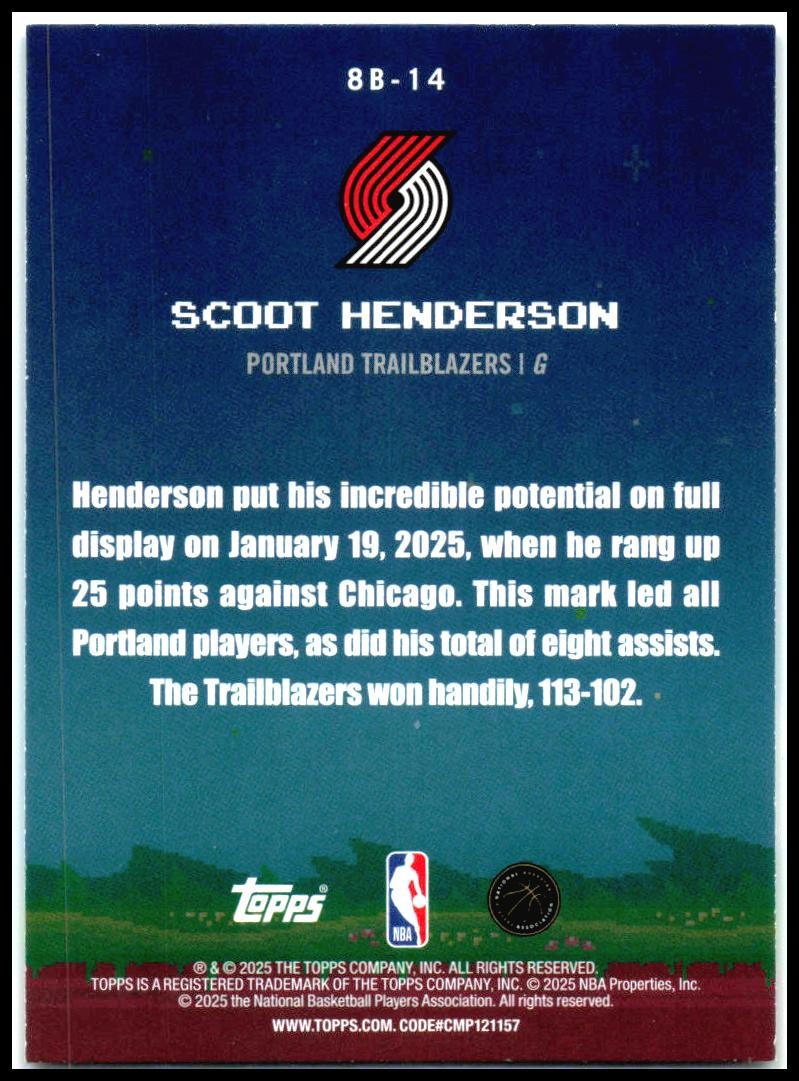 2025-26 Topps 8-Bit Ballers #8B-14 Scoot Henderson Portland Trail Blazers
