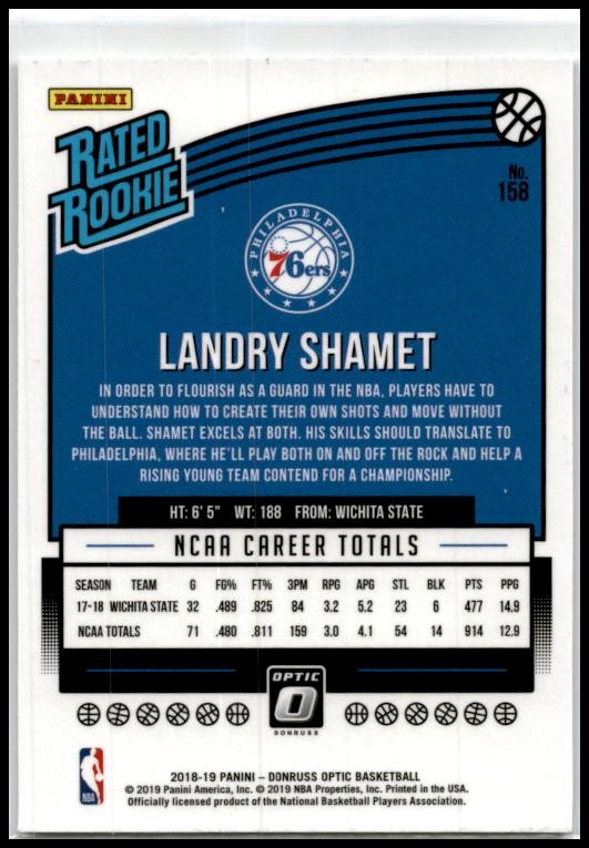 2018-19 Donruss Optic #158 Landry Shamet Rookie Philadelphia 76ers