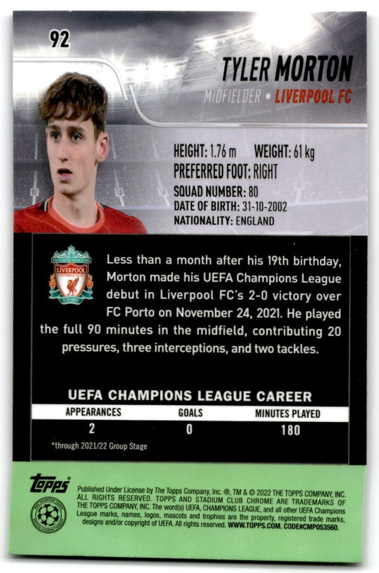 2022 Topps Club Chrome Tyler Morton Liverpool FC #92