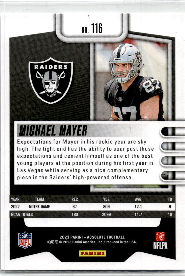 2023 Panini Absolute #116 Michael Mayer Rookie Las Vegas Raiders