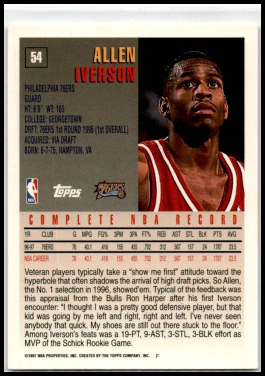1997-98 Topps #54 Allen Iverson Philadelphia 76ers