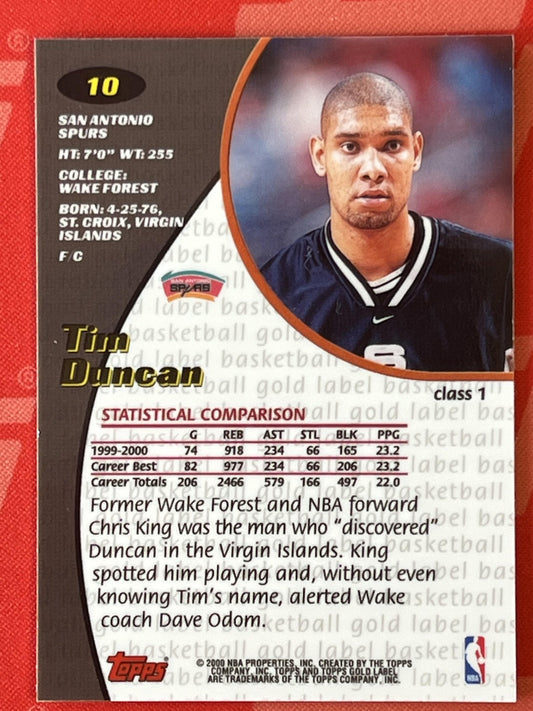 2000-01 Topps Gold Label #10 Tim Duncan San Antonio Spurs
