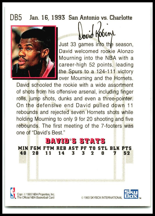 1993-94 Hoops David's Best #DB5 David Robinson San Antonio Spurs