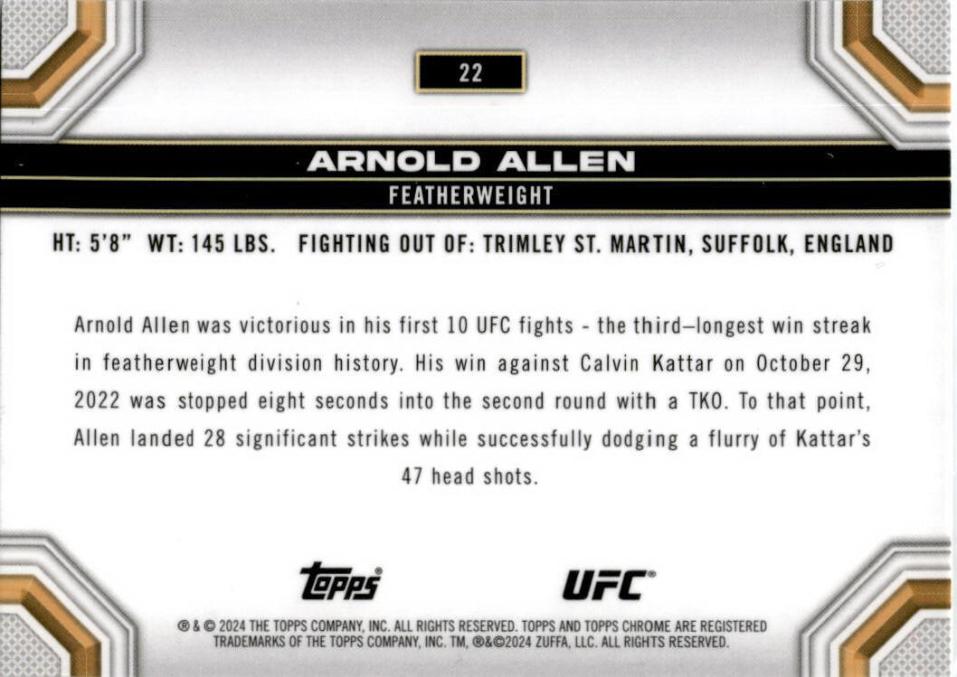2024 Topps Chrome UFC XFractor #22 Arnold Allen
