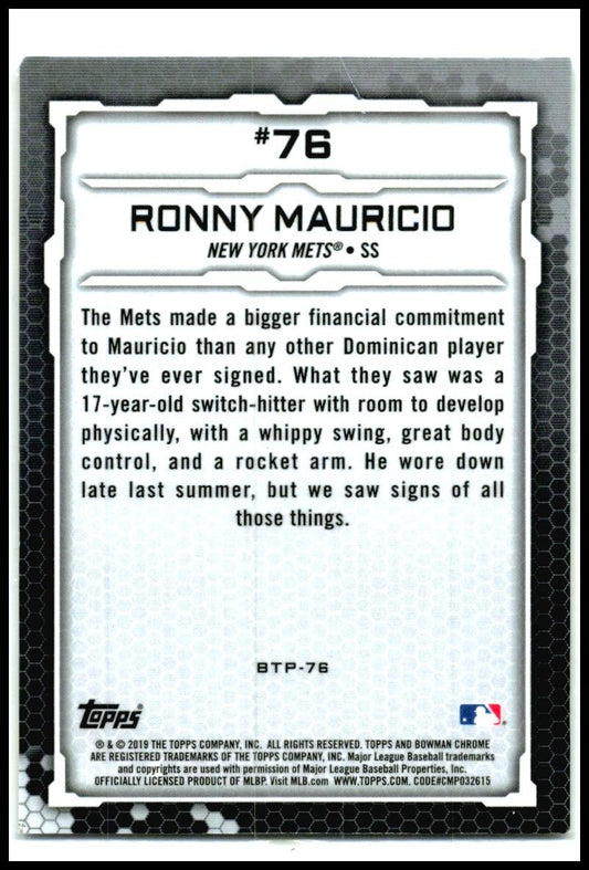 2019 Bowman Bowman Scouts' Top 100 Gold Refractors #BTP-76 Ronny Mauricio Mets